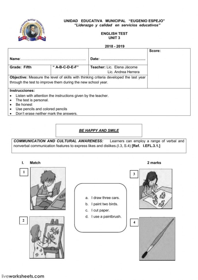 An Art Class  Interactive Worksheet