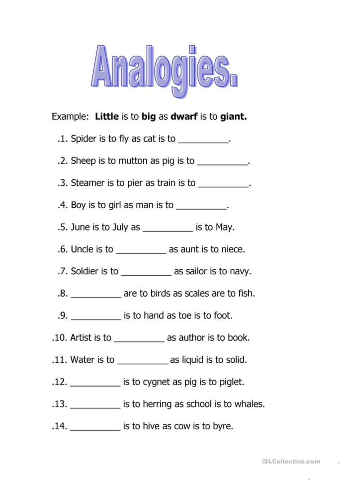 Analogies  English Esl Worksheets