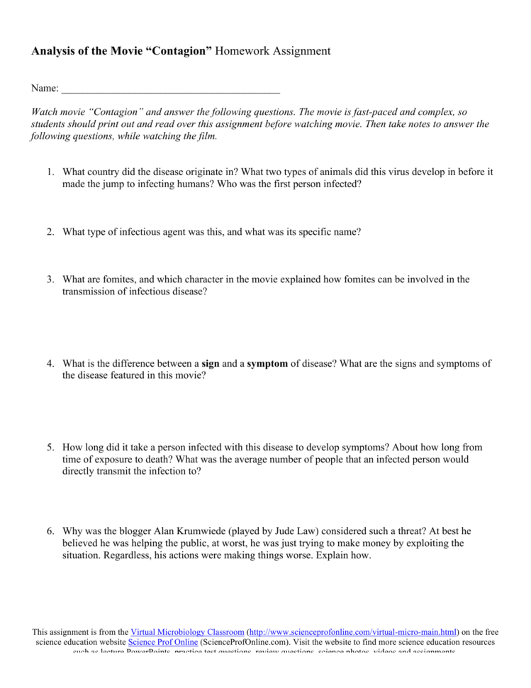 Analysis Of The Movie “Contagion” Homework Assignment