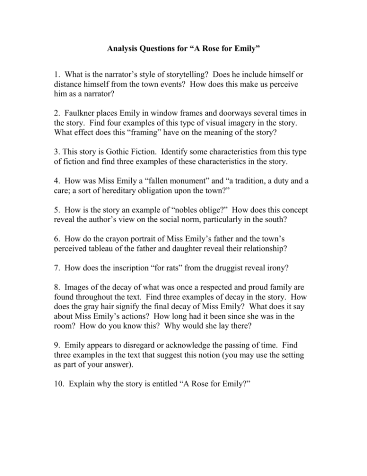 Analysis Questions For A Rose For Emilydoc
