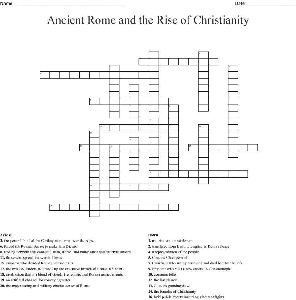 Ancient Rome And The Rise Of Christianity Crossword  Word