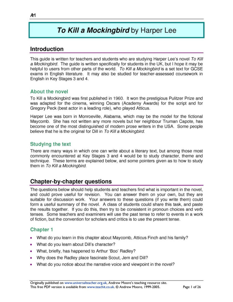 Andrew Moore's Study Guide For To Kill A Mockingbird