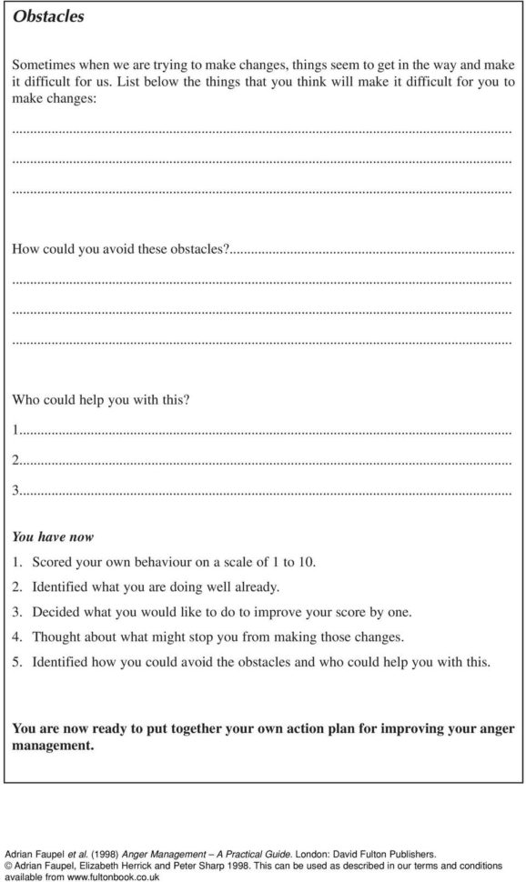 Anger Management An Worksheet For Youth Treatment