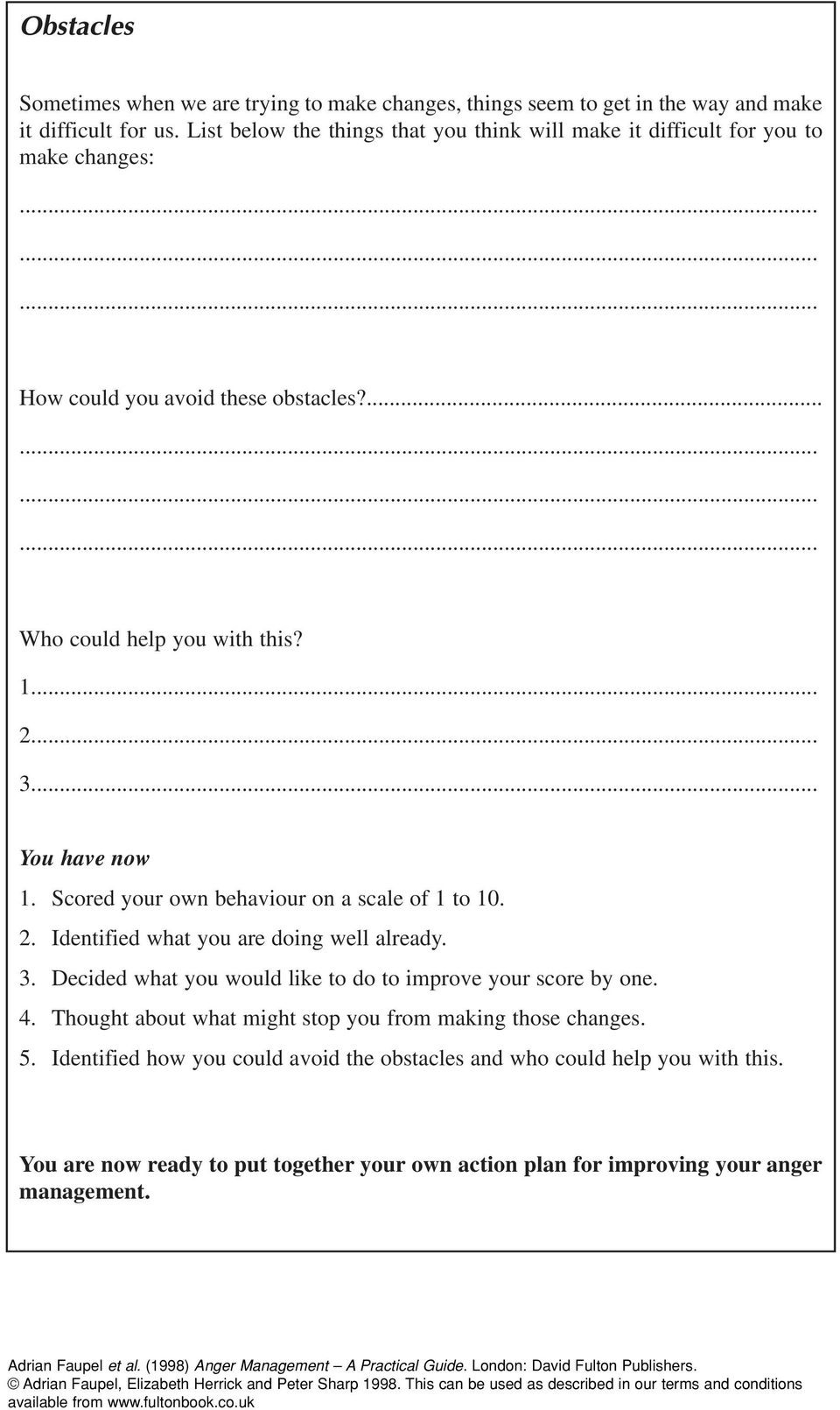 Anger Management An Worksheet For Youth Treatment