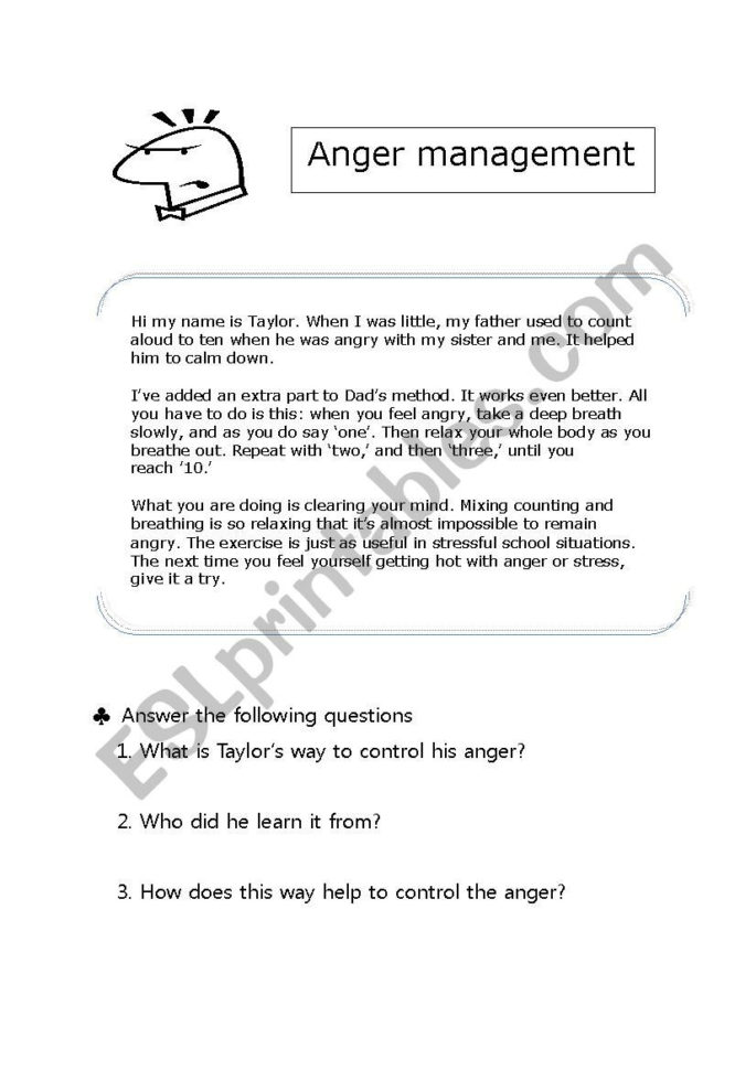 Anger Management  Esl Worksheetyryou