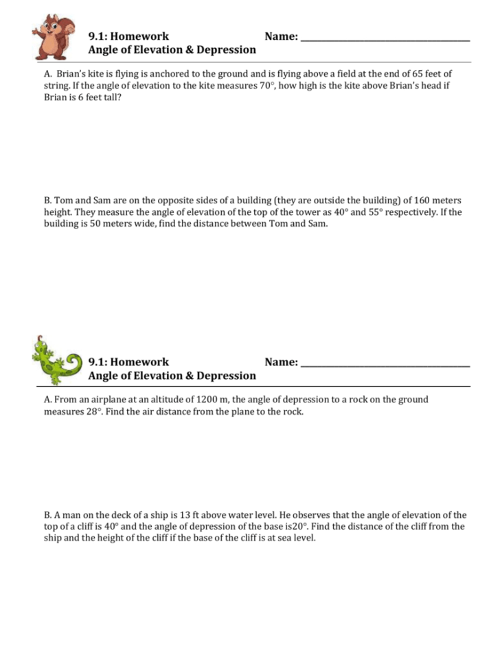 Angle Of Elevation Depression Trig Worksheet 4 — db-excel.com