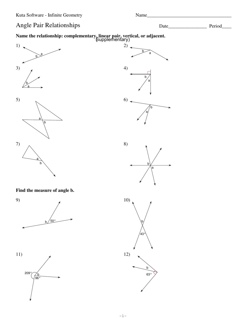Angle Pair Relationships Practice Ws