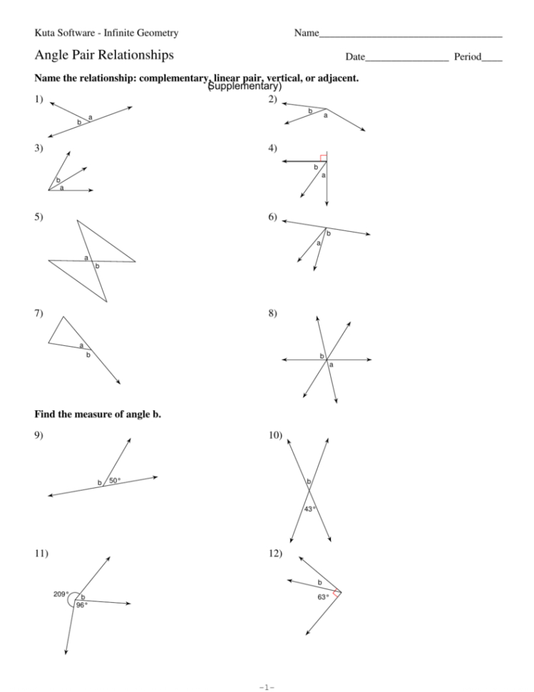 Special Angle Pairs Worksheet Db excel