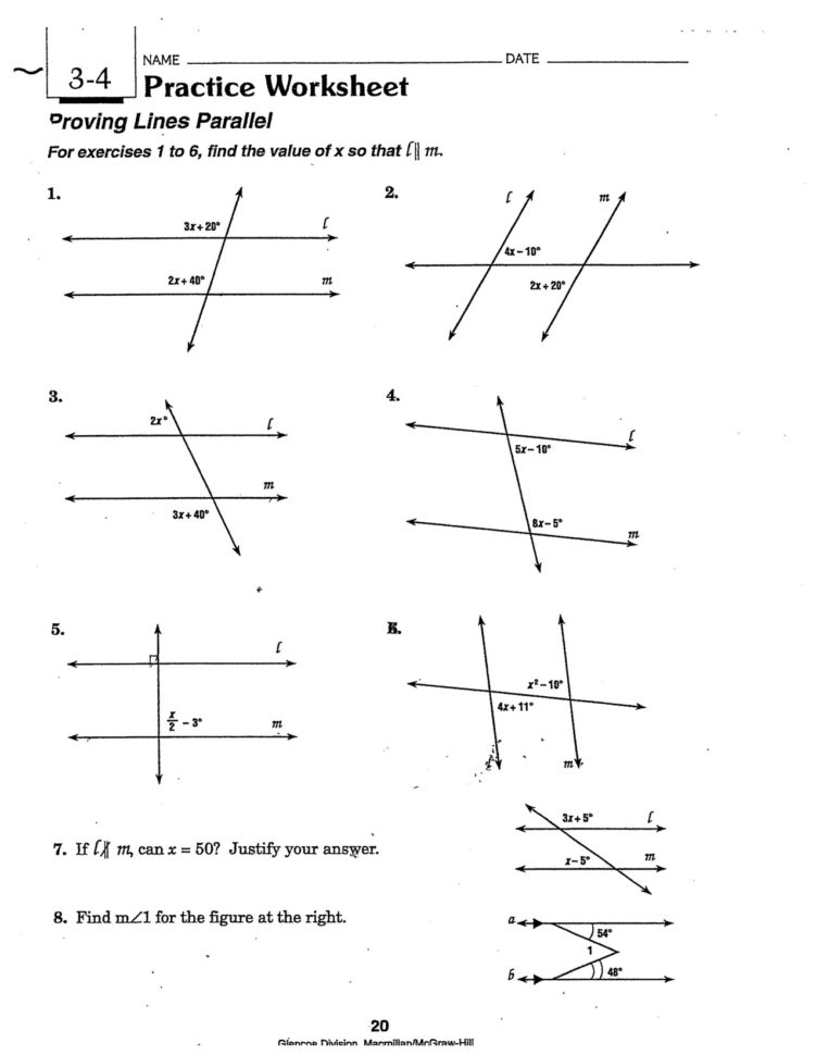 Angles And Parallel Lines Worksheet Adding And Subtracting