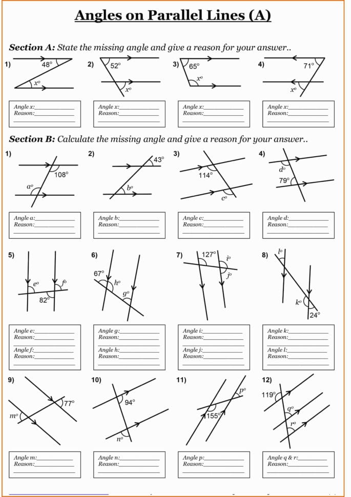 Angles Formedparallel Lines Worksheet Answers Milliken