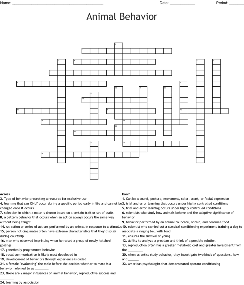 Animal Behavior Crossword  Word