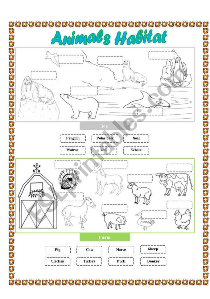 Animals Habitat  Farm  Ice Cut And Paste  Esl Worksheet