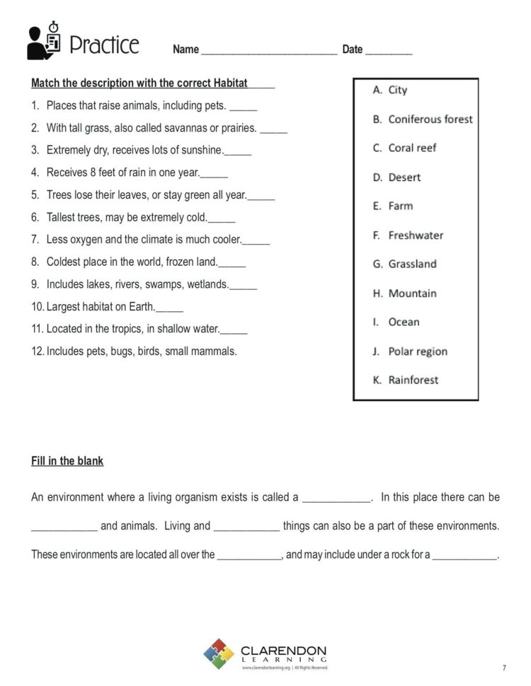 Animals In Their Habitats Worksheets – Maydaysheetco