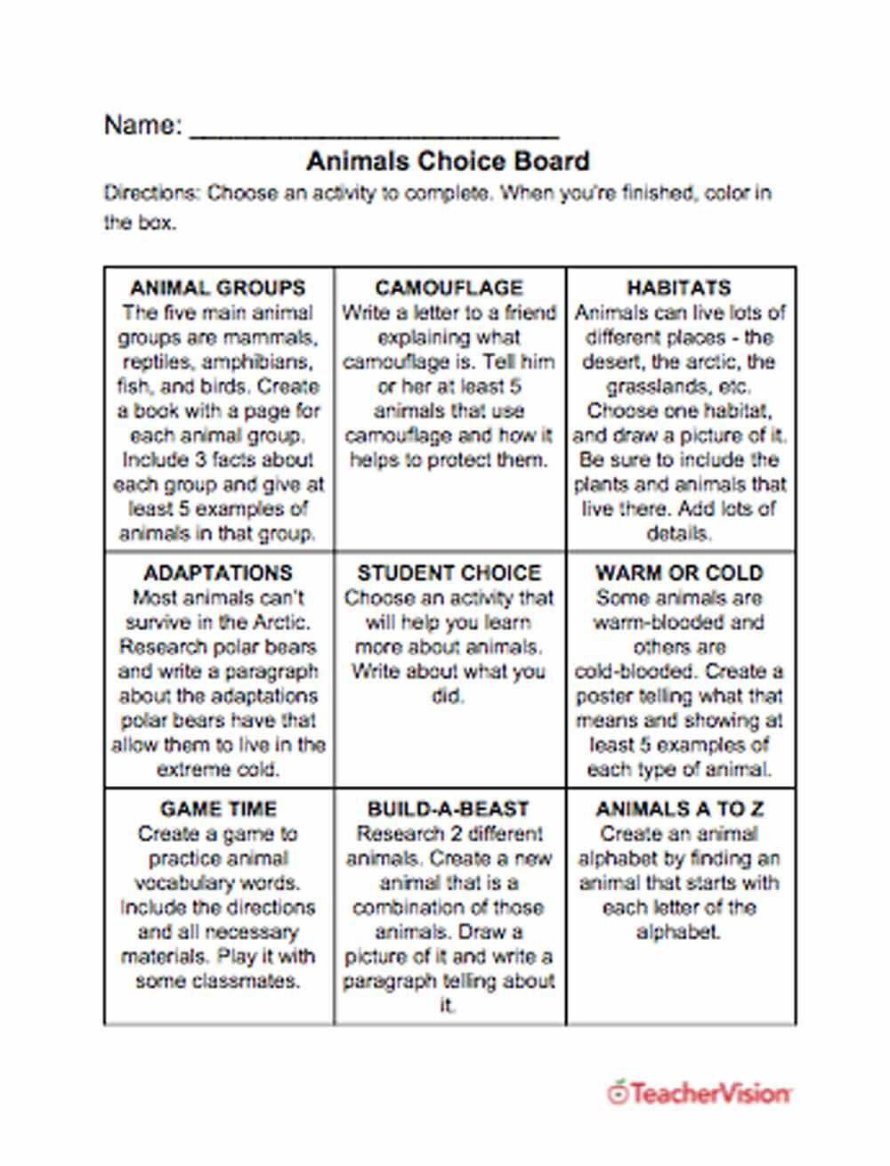 Animals Printables Lessons And Activities Grades K12