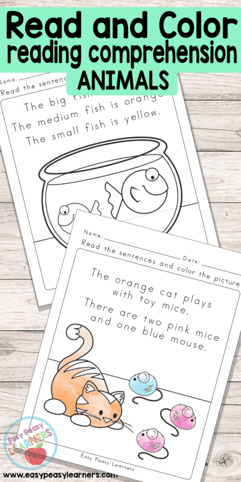 Animals Read And Color Reading Comprehension Worksheets