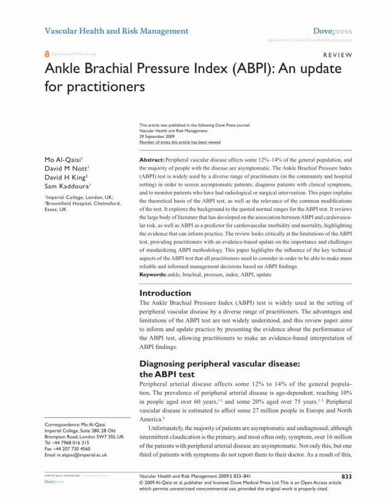Ankle Brachial Index Worksheet