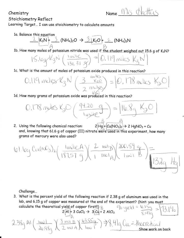 Announcements  Stoichiometry Test Review Answer Keys