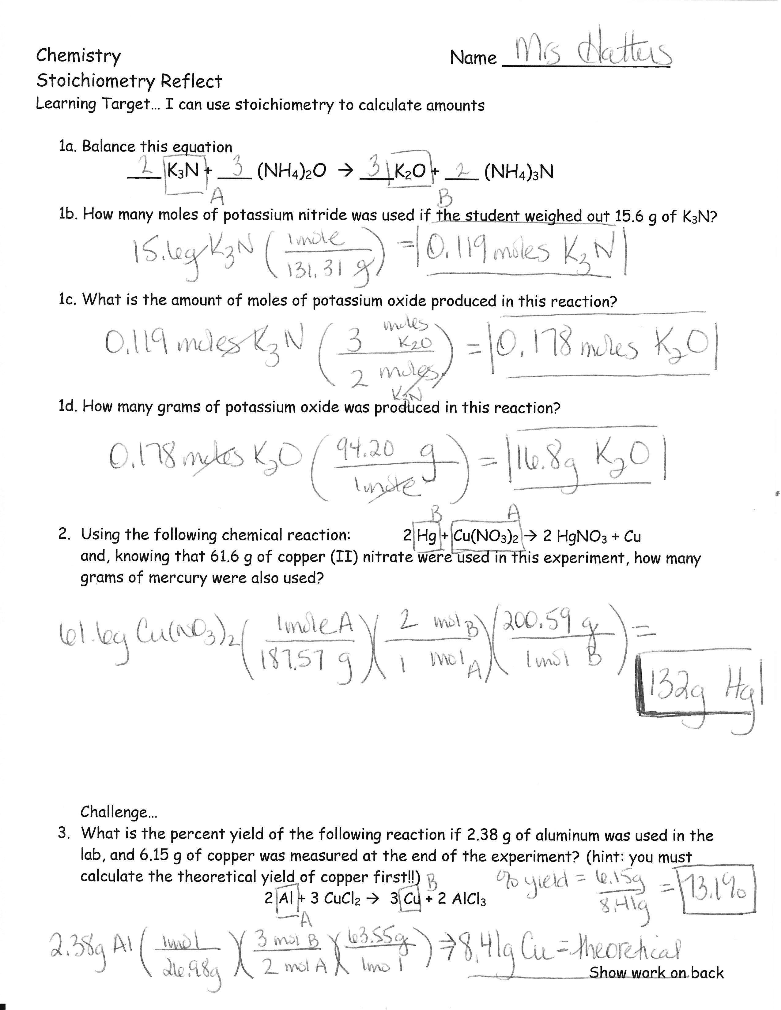 Announcements  Stoichiometry Test Review Answer Keys