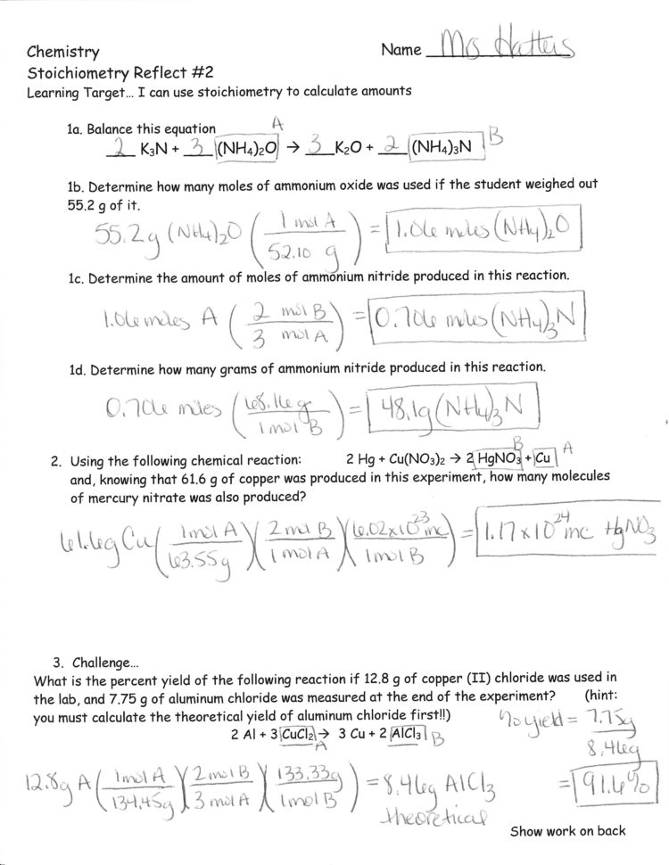 Announcements  Stoichiometry Test Review Answer Keys