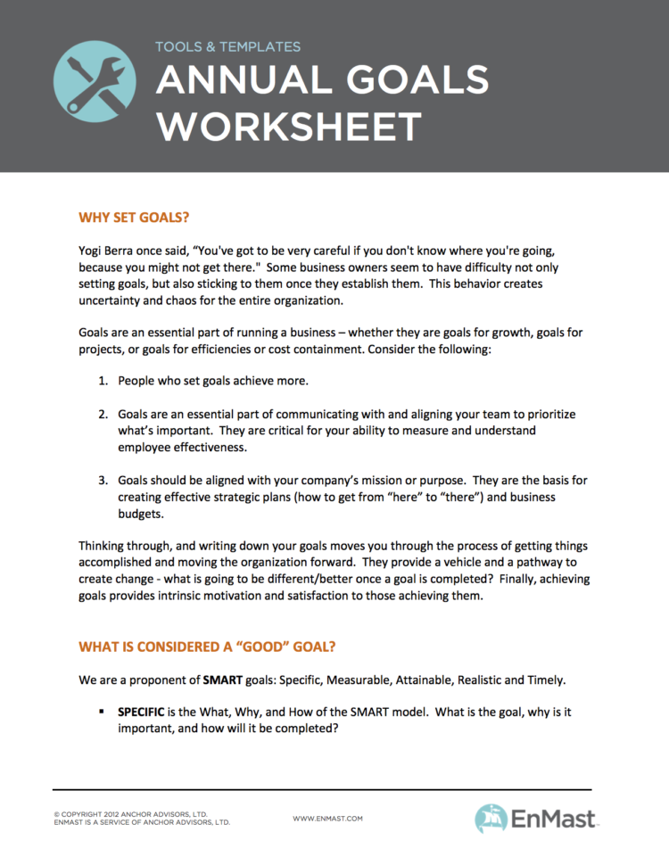 Annual Goal Setting Worksheet For Business