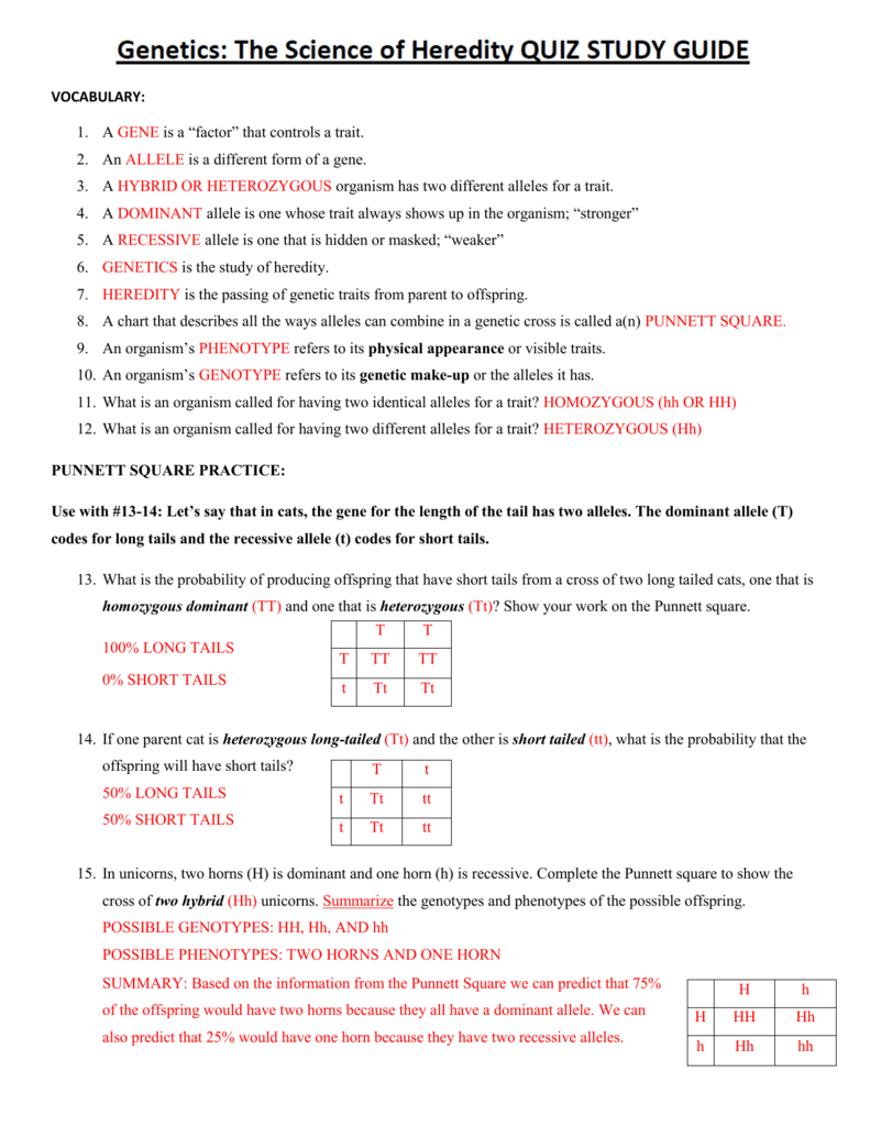 The Science Of Heredity Worksheet