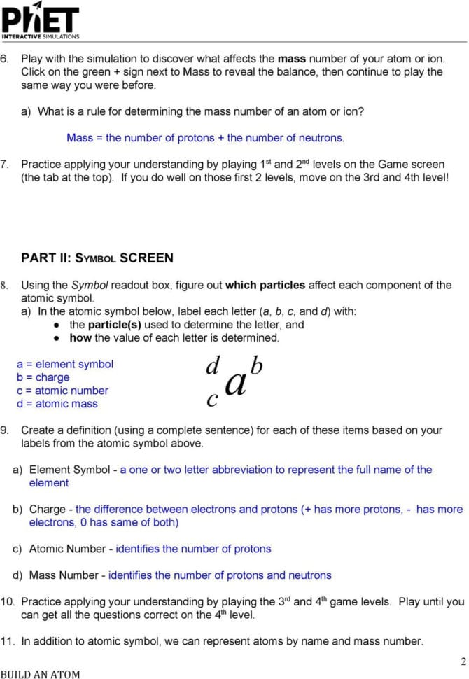 Answer Key  Build An Atom Part I Atom Screen Build An Atom
