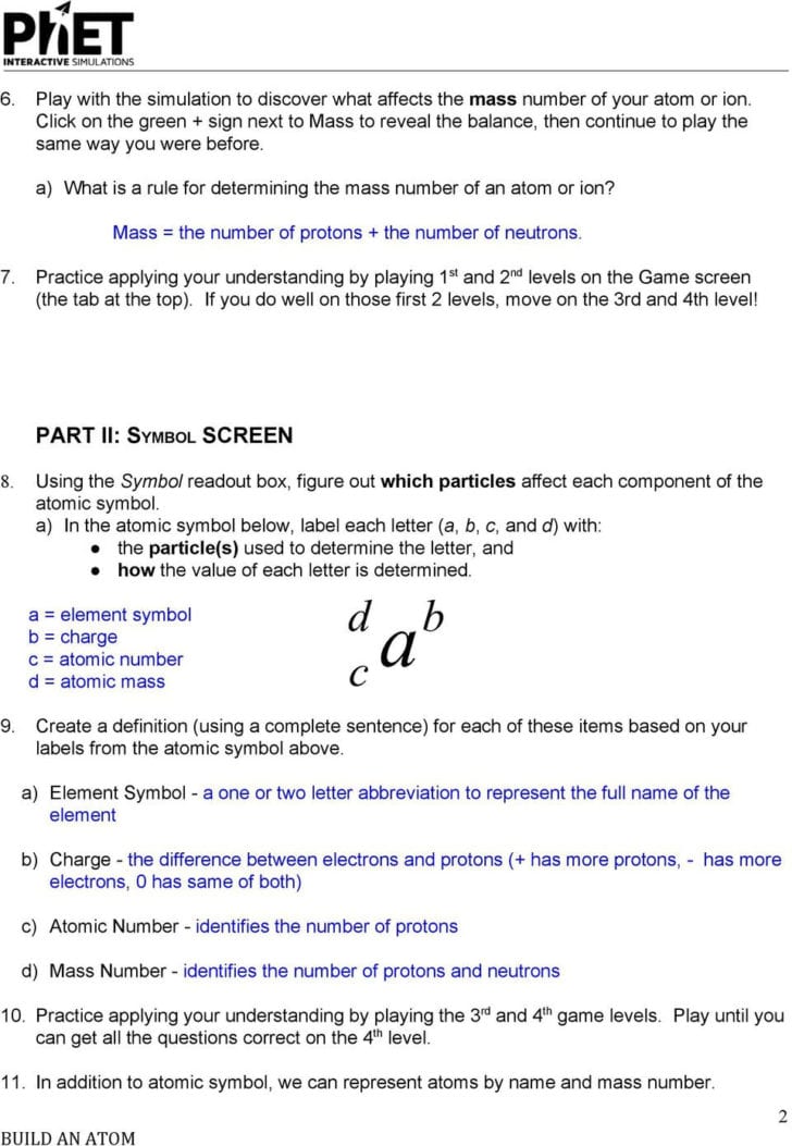Phet Build An Atom Worksheet Answers