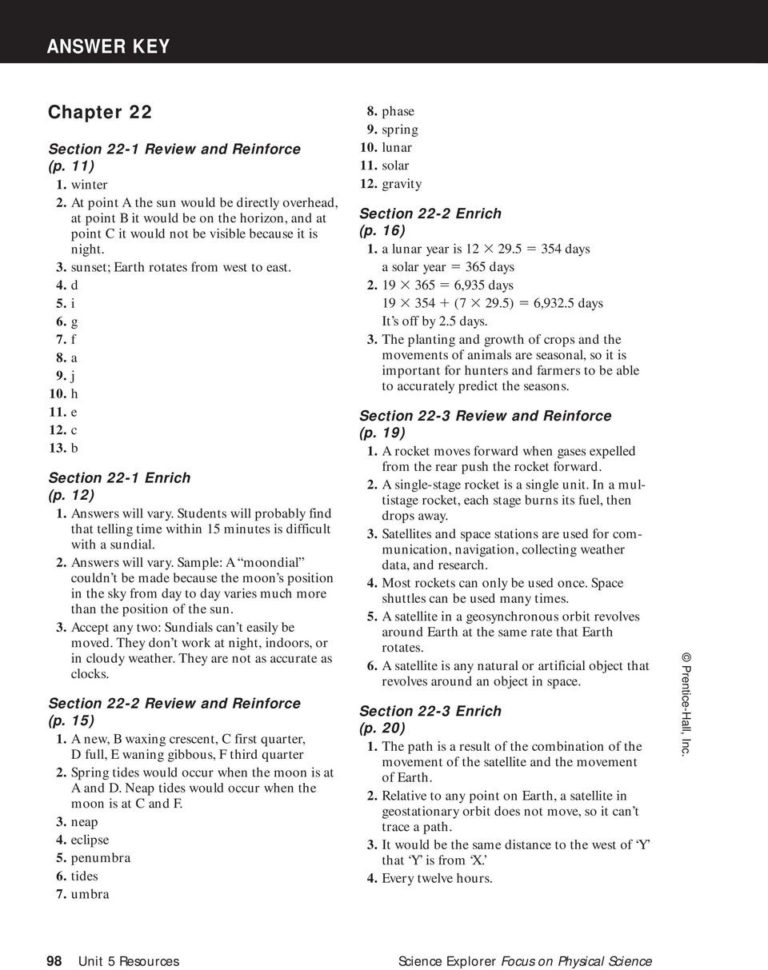 Answer Key Chapter Phase 9 Spring 10 Lunar 11 Solar 12