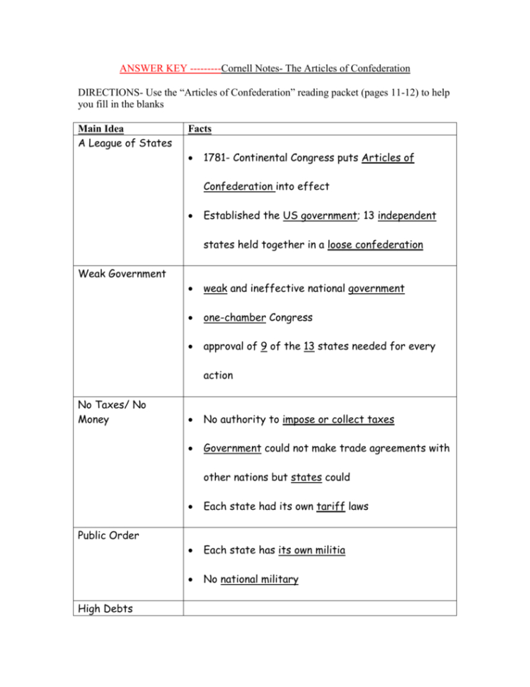 Answer Key Cornell Notes The