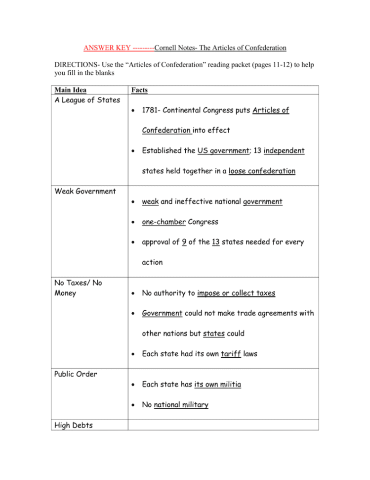 Answer Key Cornell Notes The