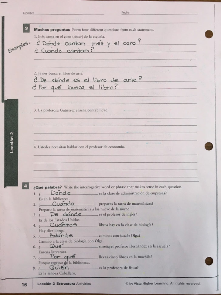 Answer Key Forming Questions In Spanish  Skyline High School Spanish