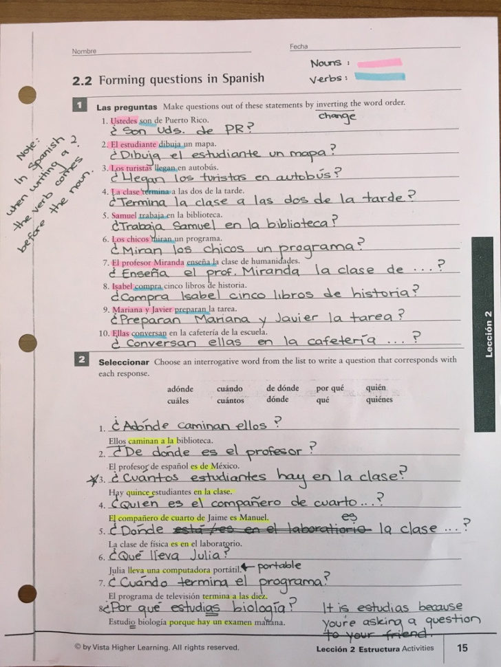  Spanish Worksheet Answer Key Db excel