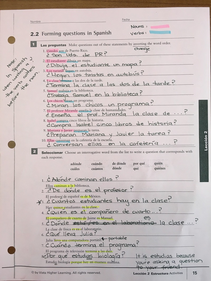 Spanish Workbook Answers