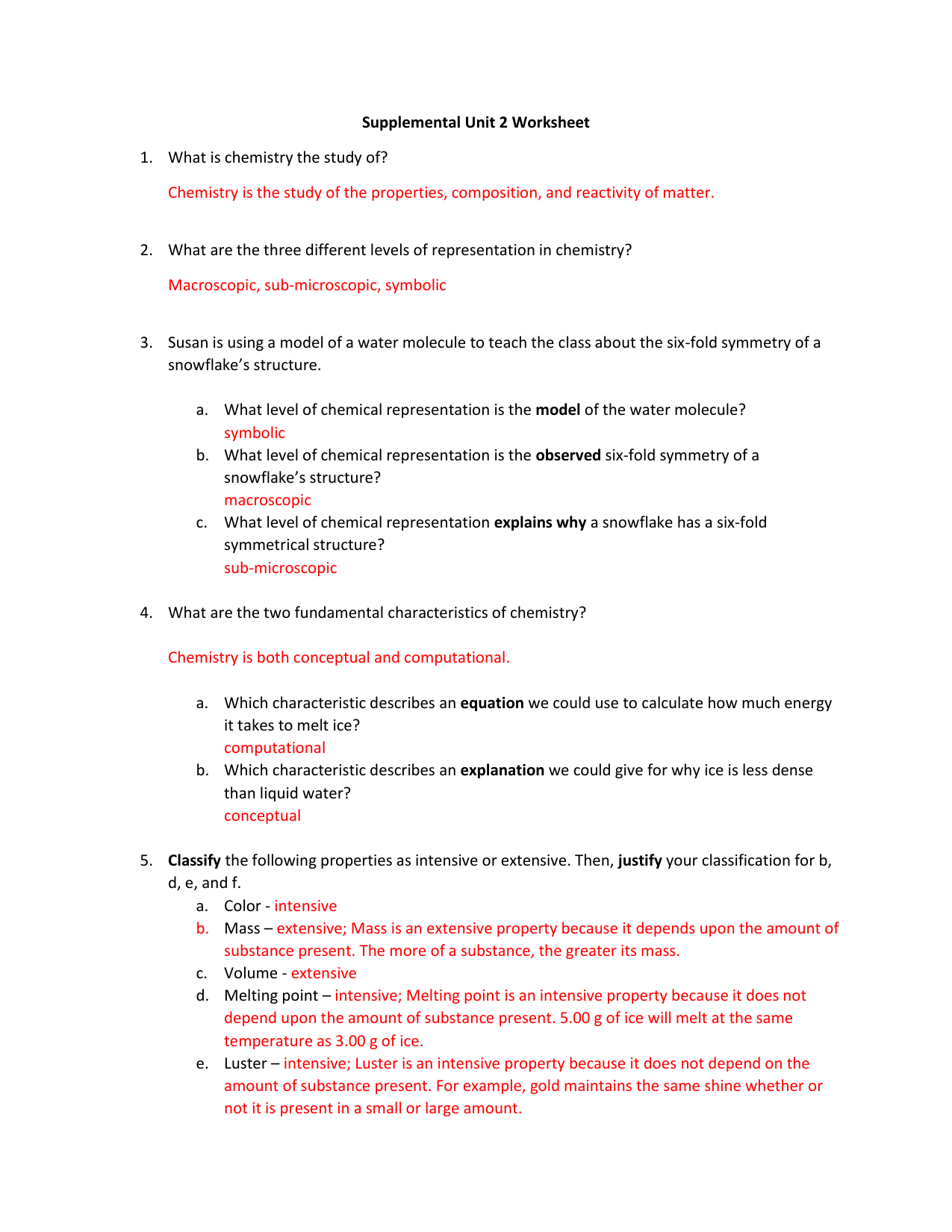 Answer Key  Supplemental Unit 2 Worksheet