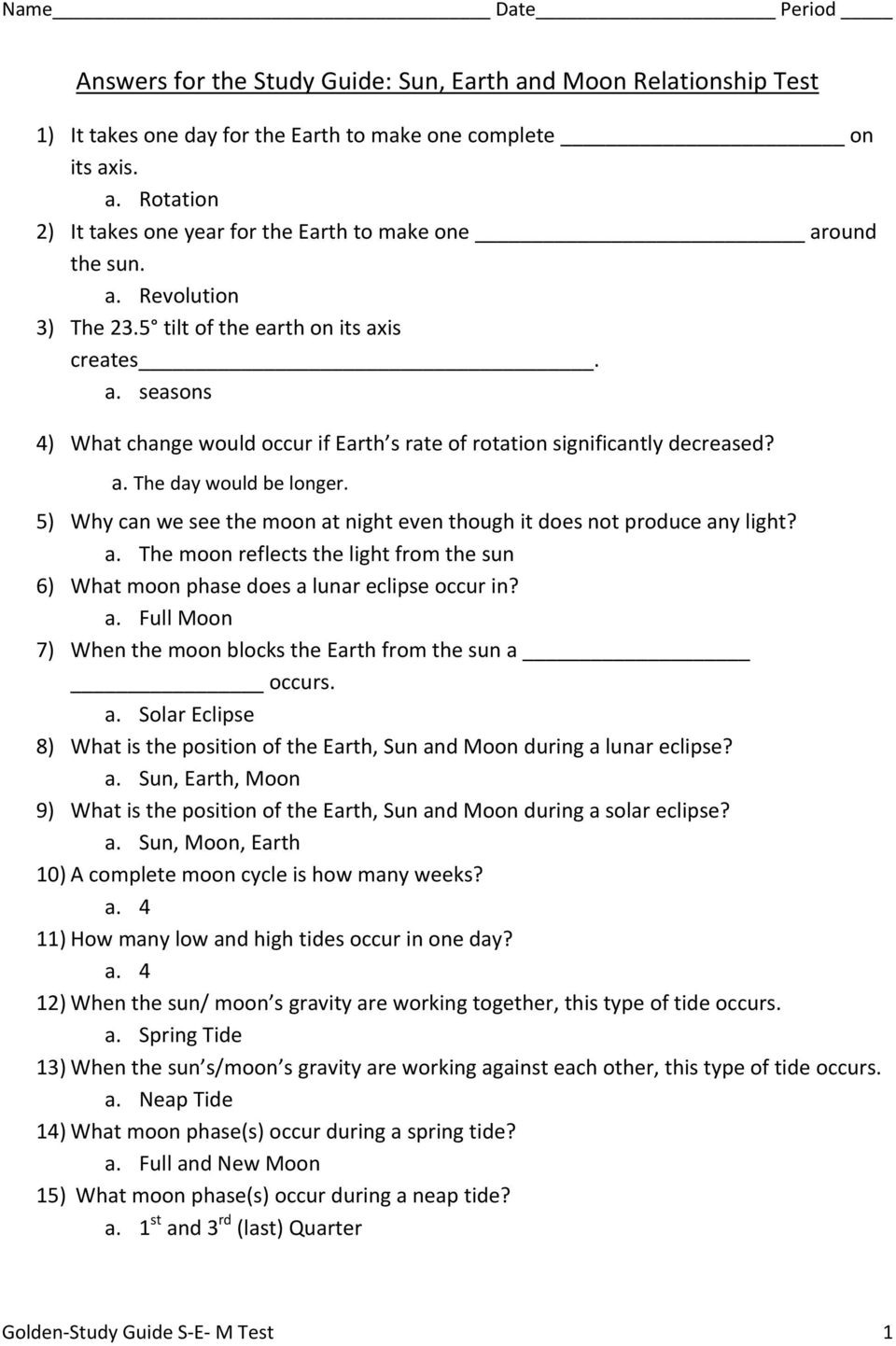 Answers For The Study Guide Sun Earth And Moon Relationship Test  Pdf