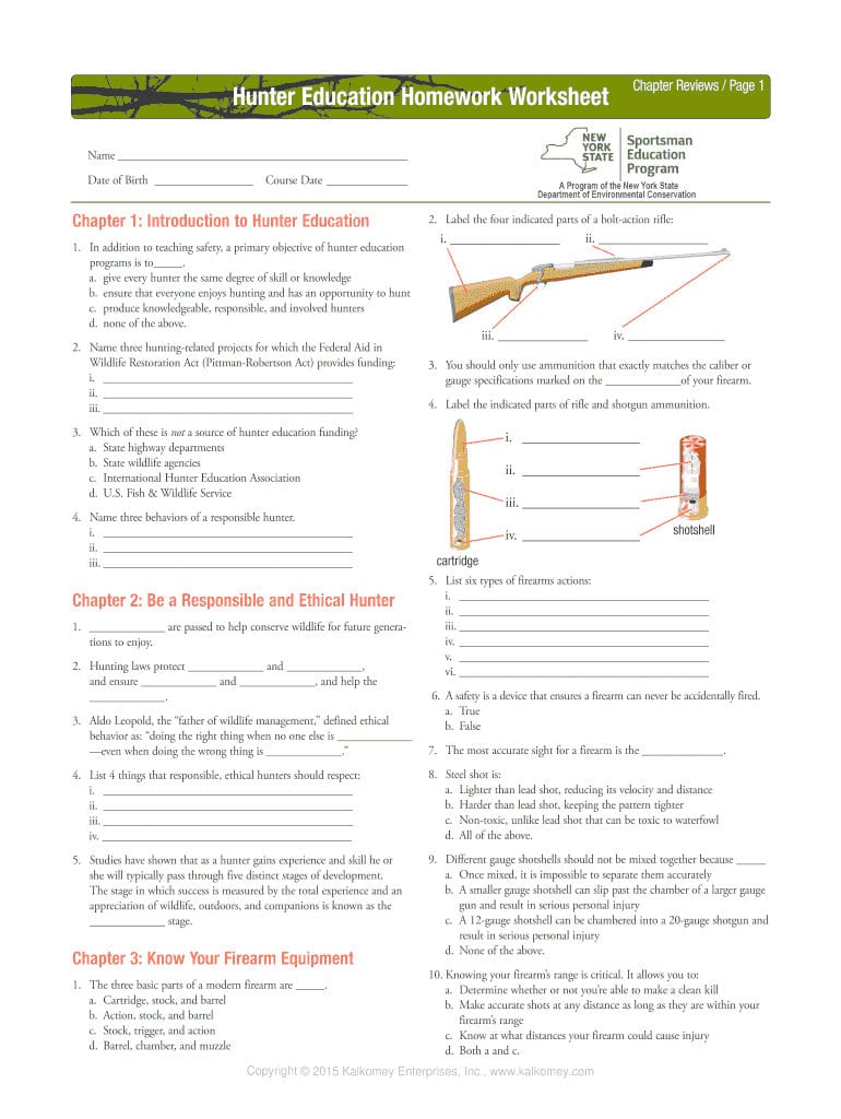 Answers To Hunter Education  Fill Online Printable