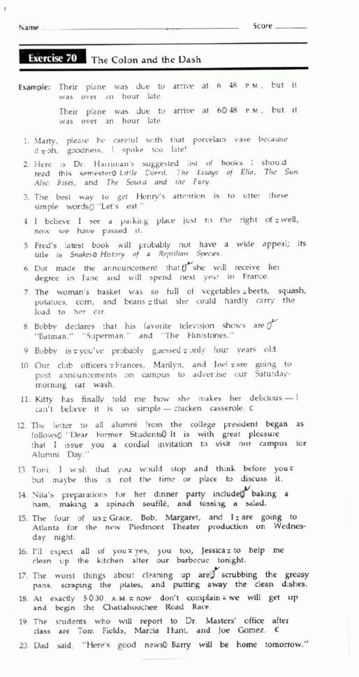 Answers To The Grammar Exercises