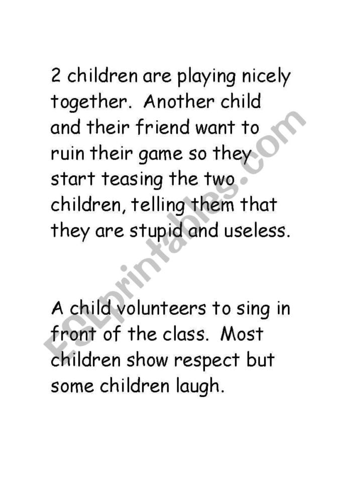 Anti Bullying Situation Cards  Esl Worksheetmarios3076