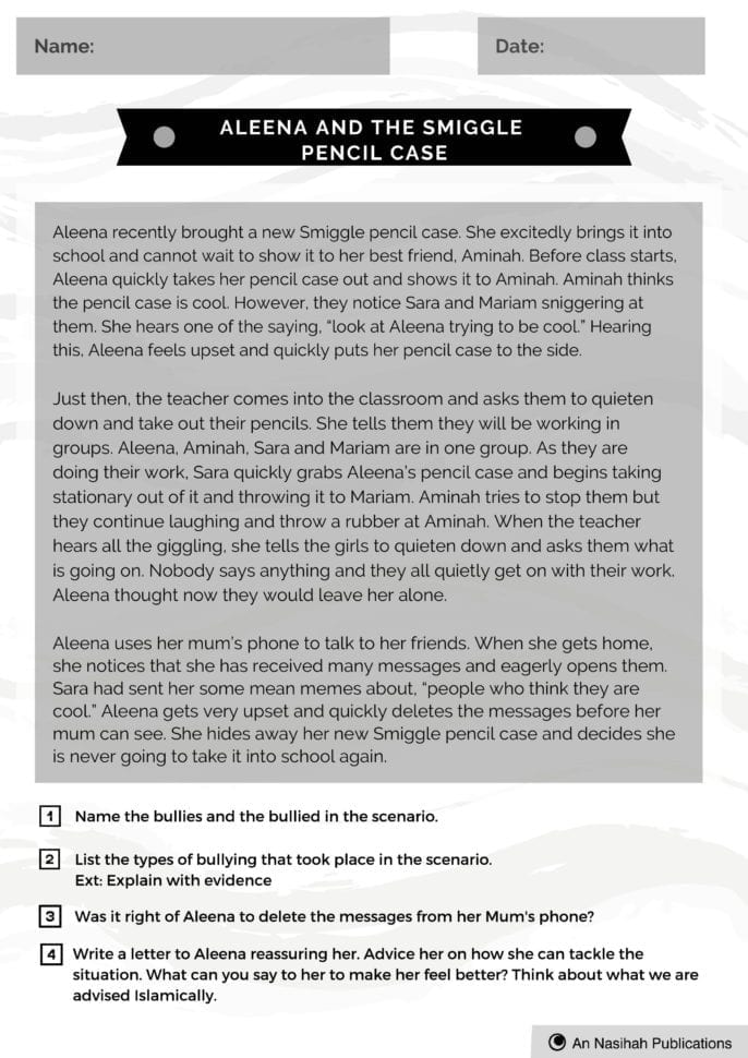 Anti Bullying Worksheet  An Nasihah Publications