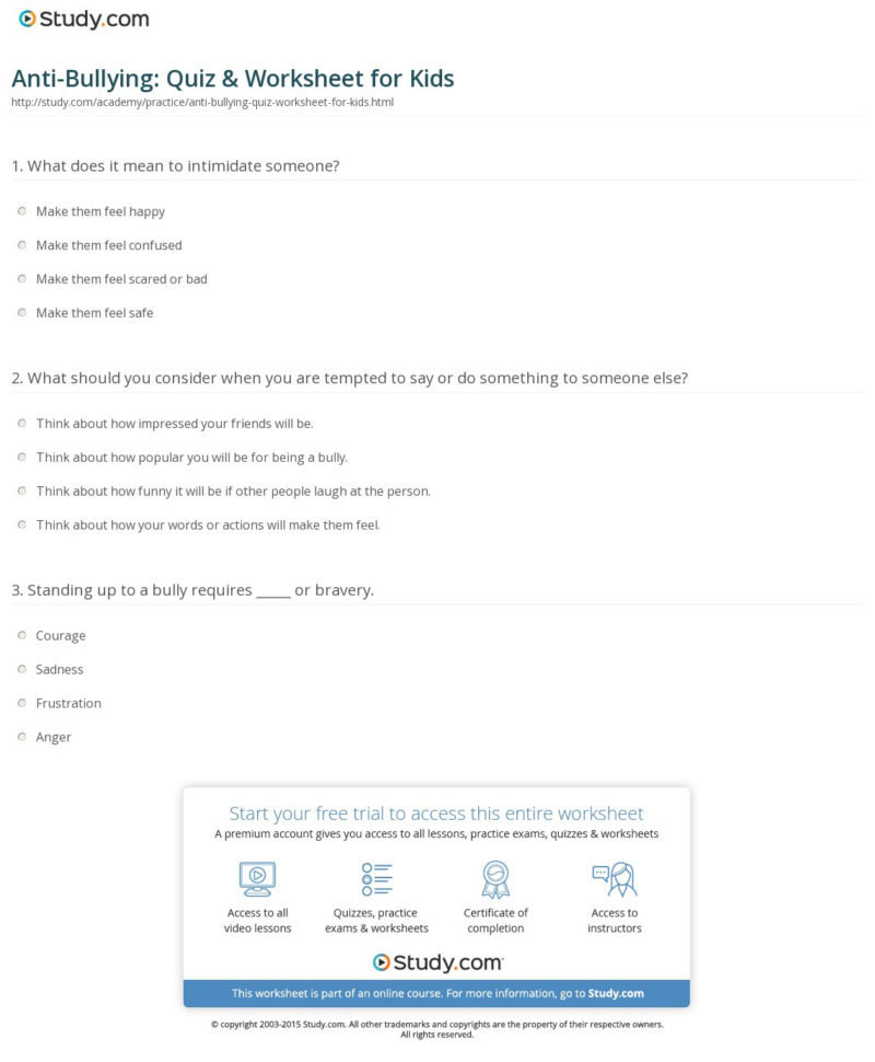 Antibullying Quiz  Worksheet For Kids  Study