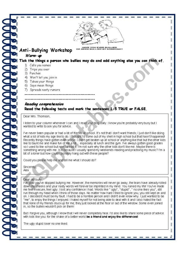 Antibullying Workshop  Esl Worksheetekoum