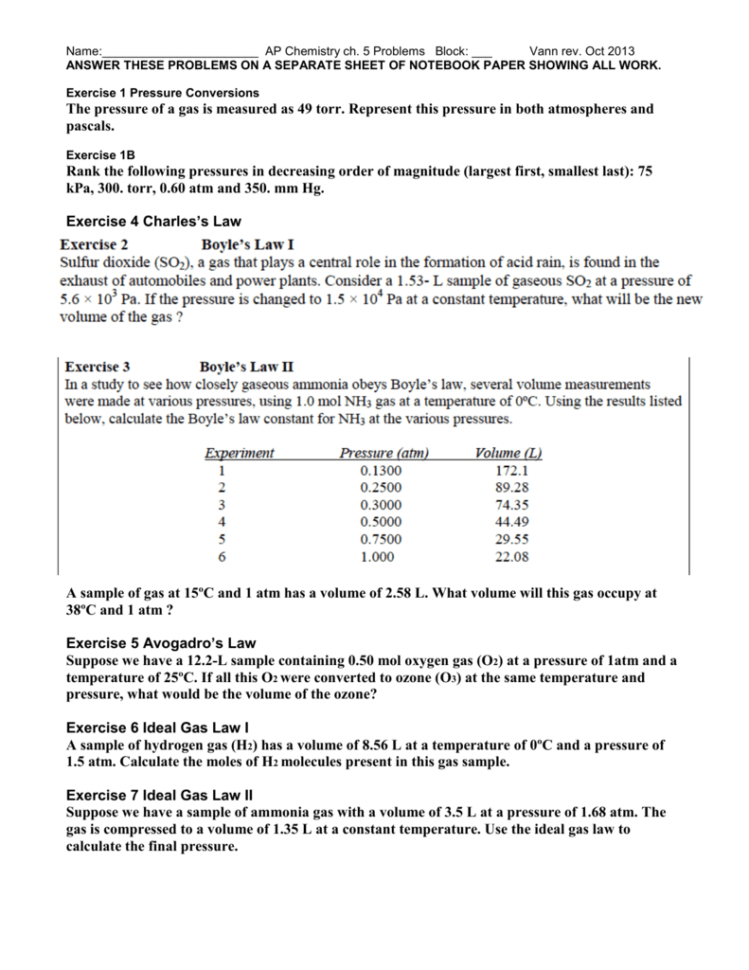 Ap Chem Ch 5 Problems