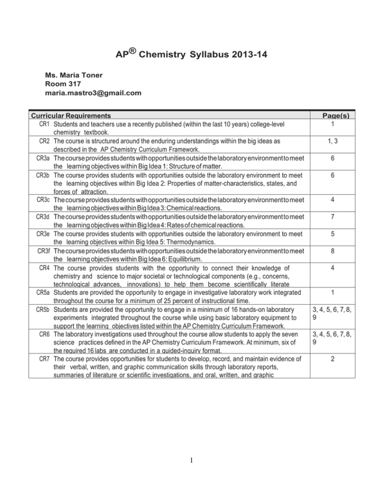 Ap ® Chemistry Syllabus 201314