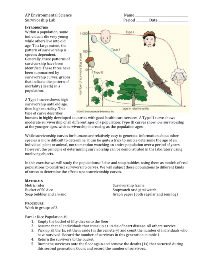 Ap Environmental Science Name Survivorship Lab Period Ap Environmental Science Name Survivorship Lab Period