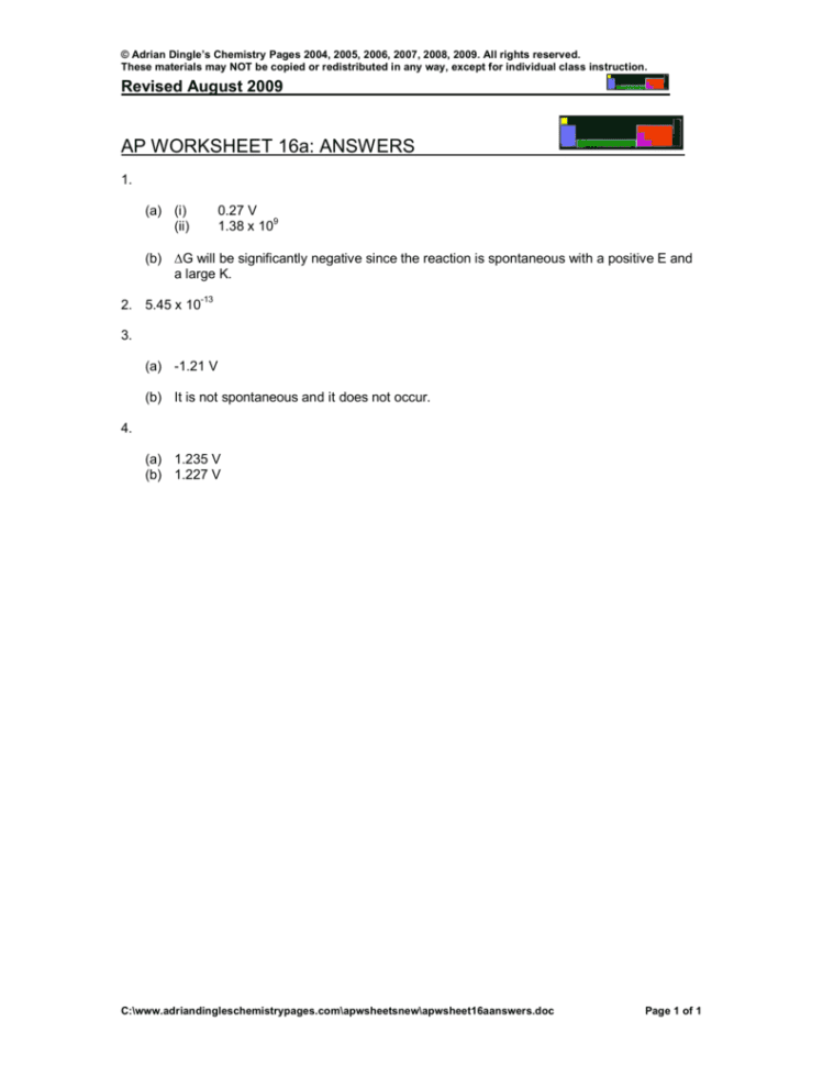 Ap Worksheet 16A Answers