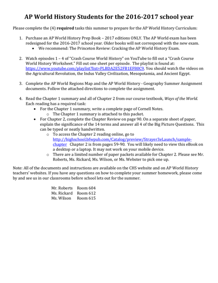 Ap World History Summer Assignment