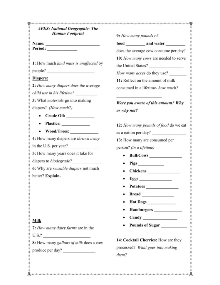 The Human Footprint National Geographic Worksheet Answers — db-excel.com