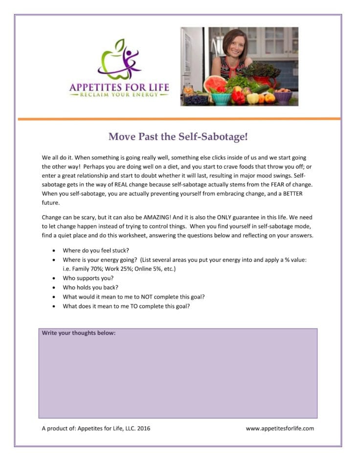 Self Sabotaging Behaviors Worksheets