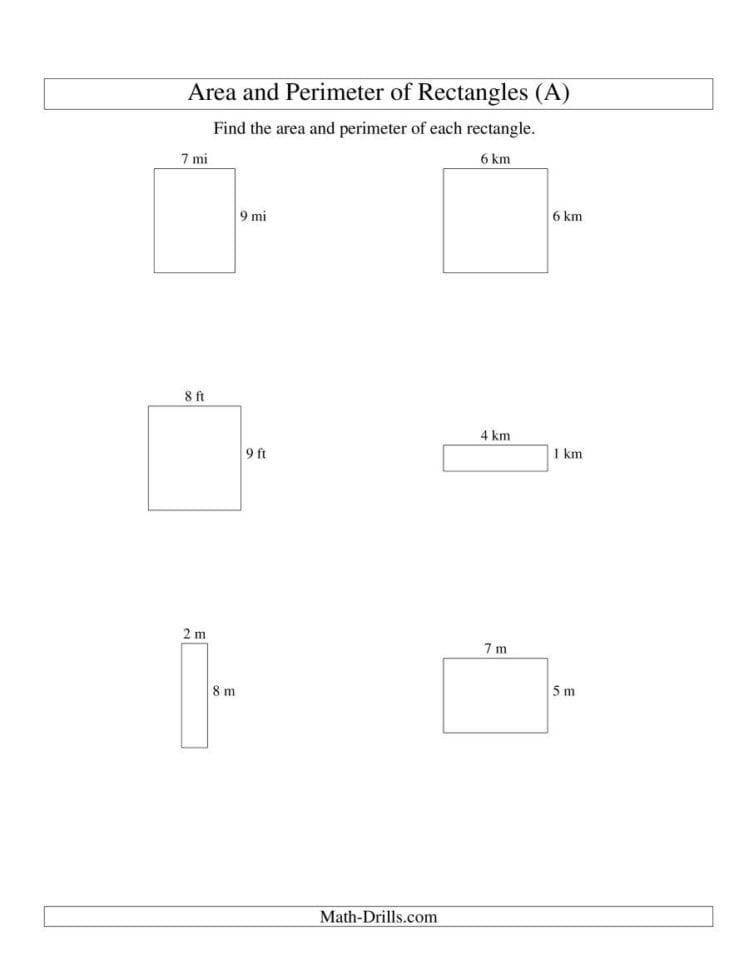 Area And Perimeter Of Rectangles Whole Numbers Range 19 A
