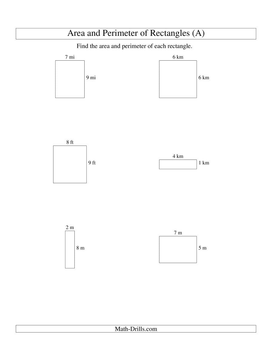 Area And Perimeter Of Rectangles Whole Numbers Range 19 A